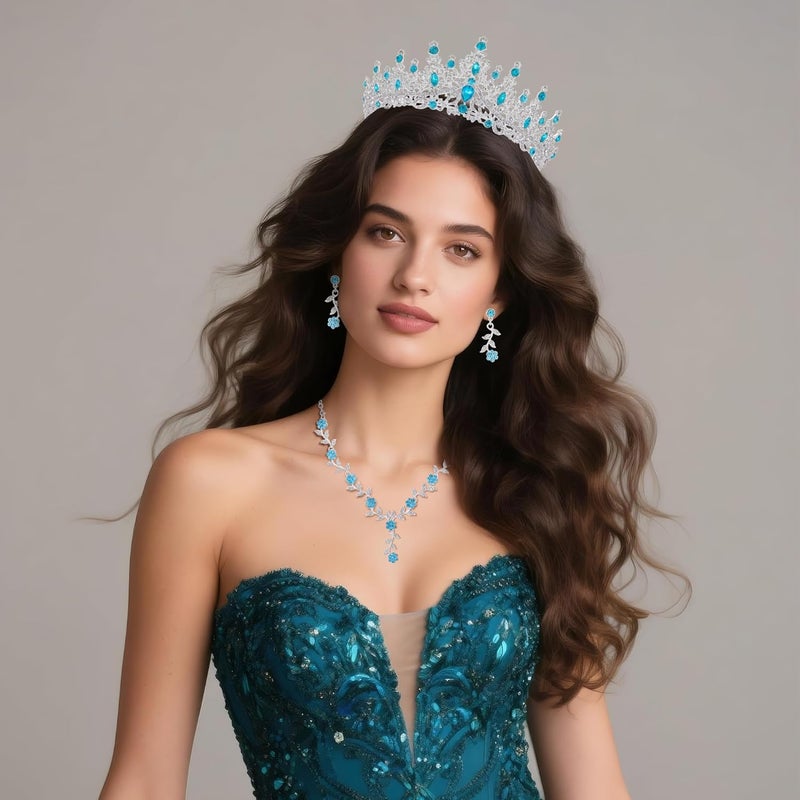 Kamirola Tiaras and Crowns for Women,Tiaras Earrings Necklace, Crystal Bridal Jewelry Set (TR48) - Image 4